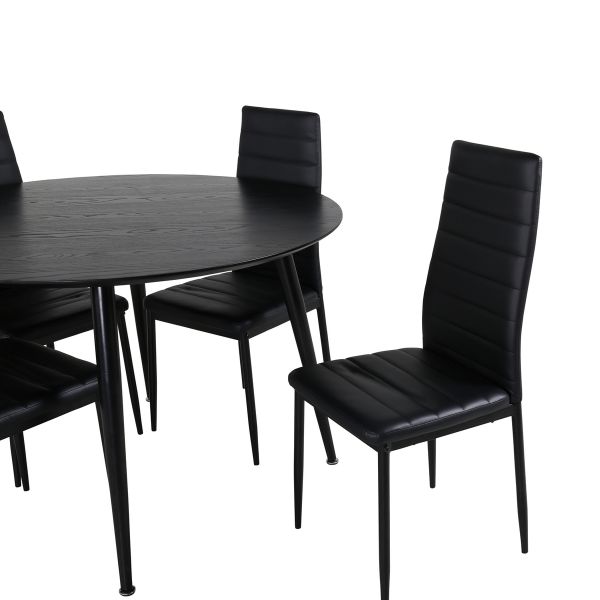 Imagine Masa de dining Dipp - 115cm - Furnir negru / Toate picioarele negre + Scaune de dining cu spate inalt subtire