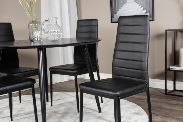 Imagine Masa de dining Dipp - 115cm - Furnir negru / Toate picioarele negre + Scaune de dining cu spate inalt subtire