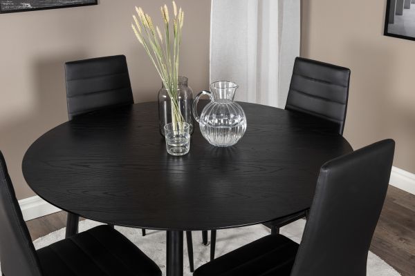 Imagine Masa de dining Dipp - 115cm - Furnir negru / Toate picioarele negre + Scaune de dining cu spate inalt subtire