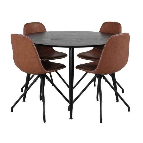 Imagine Masa de dining Dipp - 115cm - Furnir negru / Picioare complet negre + Scaun de dining Polar w