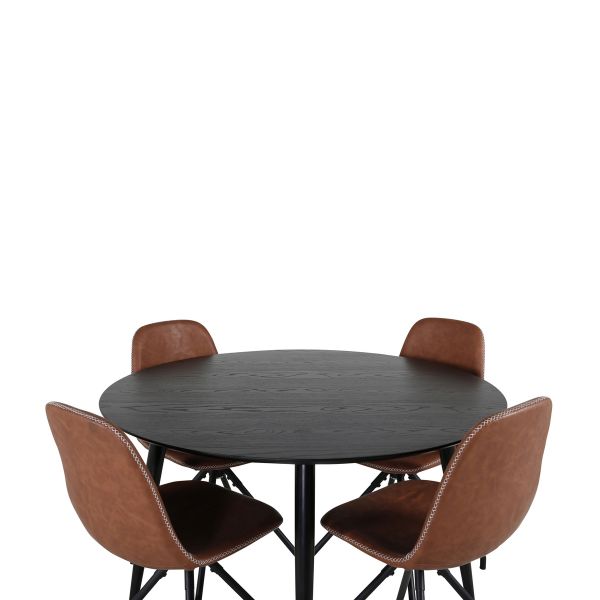 Imagine Masa de dining Dipp - 115cm - Furnir negru / Picioare complet negre + Scaun de dining Polar w