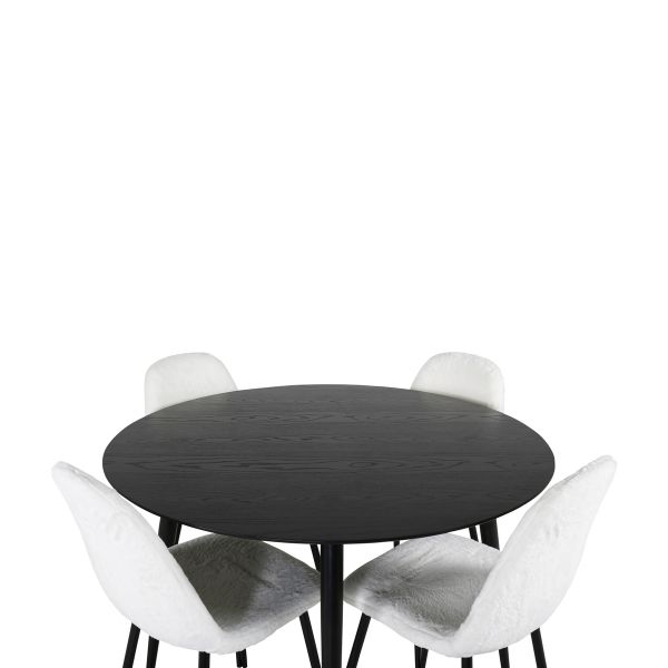 Imagine Masa de dining Dipp - 115 cm - Furnir negru / picioare complet negre + Scaune de dining Polar Fluff C