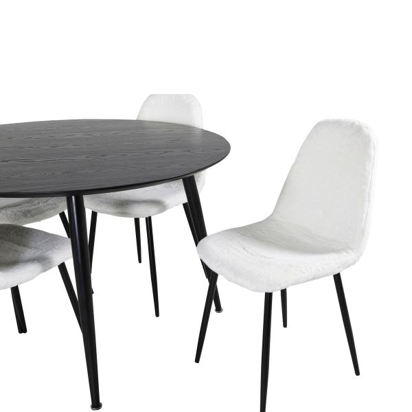 Imagine Masa de dining Dipp - 115 cm - Furnir negru / picioare complet negre + Scaune de dining Polar Fluff C