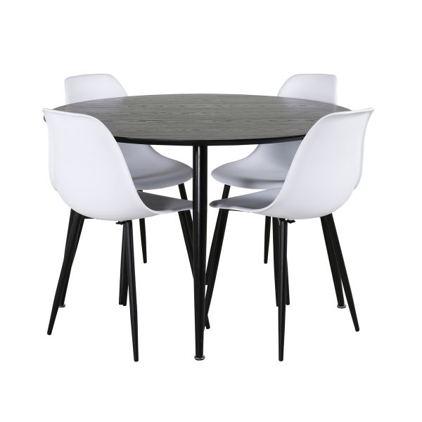 Imagine Masa de dining Dipp - 115cm - Furnir negru / Toate picioarele negre + Scaune de dining din plastic Polar