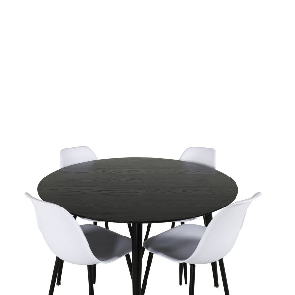 Imagine Masa de dining Dipp - 115cm - Furnir negru / Toate picioarele negre + Scaune de dining din plastic Polar