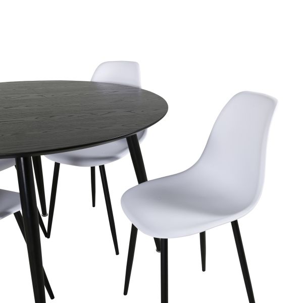 Imagine Masa de dining Dipp - 115cm - Furnir negru / Toate picioarele negre + Scaune de dining din plastic Polar