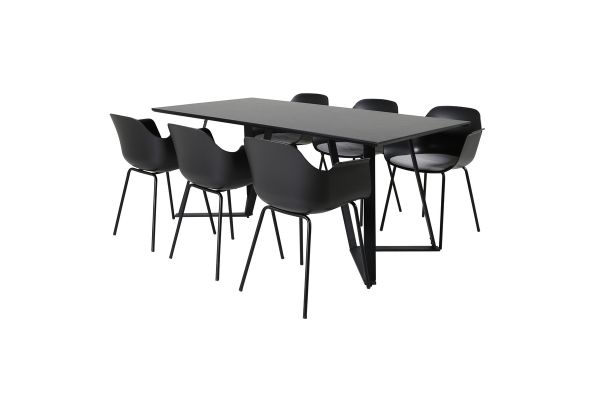 Imagine Masă de dining Marina - blat negru / picioare negre - scaun de dining din plastic Comfort - picioare negre - plastic negru 6