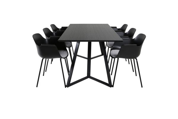 Imagine Masă de dining Marina - blat negru / picioare negre - scaun de dining din plastic Comfort - picioare negre - plastic negru 6