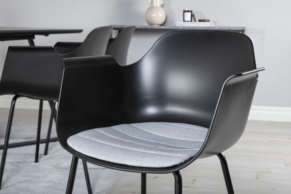 Imagine Masă de dining Marina - blat negru / picioare negre - scaun de dining din plastic Comfort - picioare negre - plastic negru 6