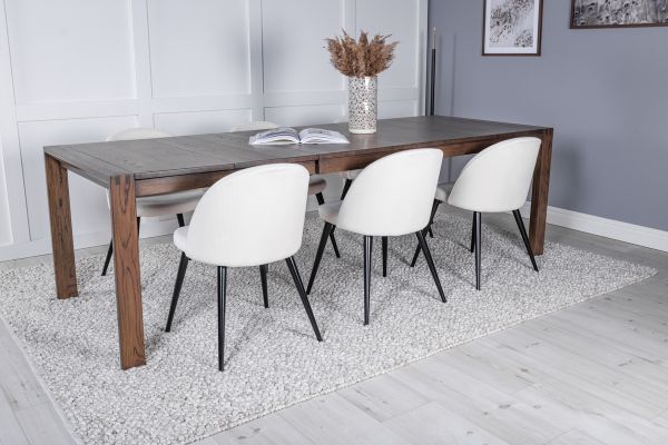 Imagine Tabel Extensibil Slider - Stejar Fumat - 170+40+40cm + Scaun Dining din Catifea de Corduroy