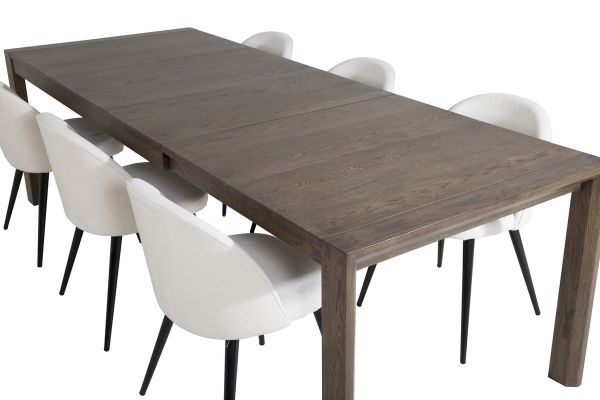 Imagine Tabel Extensibil Slider - Stejar Fumat - 170+40+40cm + Scaun Dining din Catifea de Corduroy