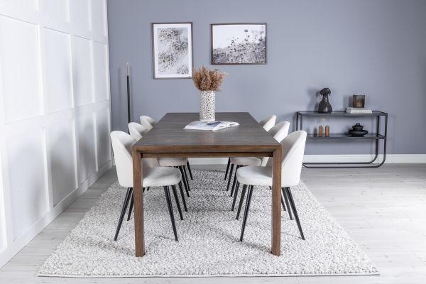 Imagine Tabel Extensibil Slider - Stejar Fumat - 170+40+40cm + Scaun Dining din Catifea de Corduroy