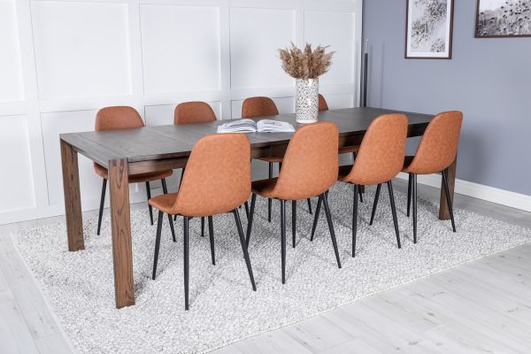 Imagine Tabel extensibil Slider - Stejar fumuriu 170+40+40cm - Scaun de dining Polar - Maro / Negru 8