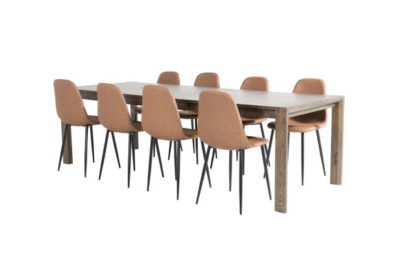 Imagine Tabel extensibil Slider - Stejar fumuriu 170+40+40cm - Scaun de dining Polar - Maro / Negru 8