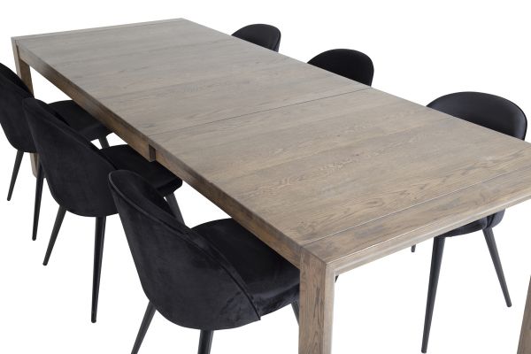 Imagine Masa extensibilă cu alunecare - Stejar fumuriu - 170 + 40 + 40cm + Scaun de dining din catifea - Negru