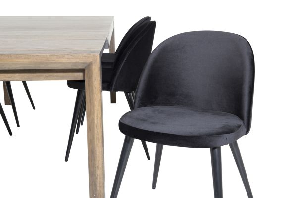 Imagine Masa extensibilă cu alunecare - Stejar fumuriu - 170 + 40 + 40cm + Scaun de dining din catifea - Negru