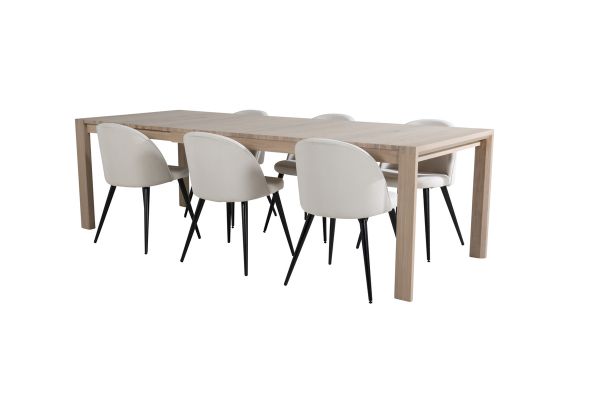 Imagine Tabelul extensibil Slider - White Wash - 170+40+40cm + Scaun de dining Velvet din catifea de cord