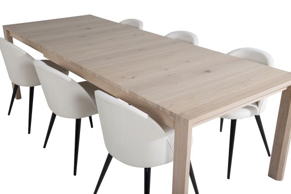 Imagine Tabelul extensibil Slider - White Wash - 170+40+40cm + Scaun de dining Velvet din catifea de cord