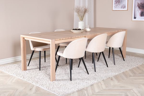 Imagine Tabel extensibil Slider - Alb Spalat - 170+40+40cm + Scaun de Dining Velvet - Bej