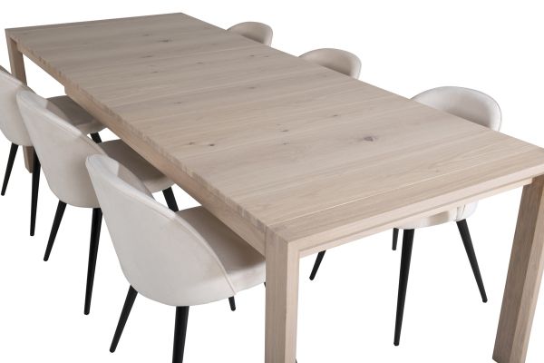 Imagine Tabel extensibil Slider - Alb Spalat - 170+40+40cm + Scaun de Dining Velvet - Bej