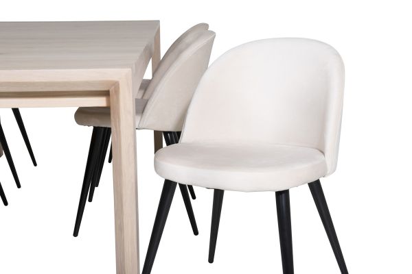 Imagine Tabel extensibil Slider - Alb Spalat - 170+40+40cm + Scaun de Dining Velvet - Bej