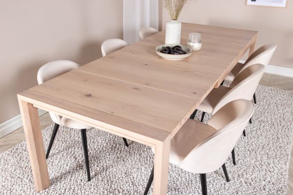 Imagine Tabel extensibil Slider - Alb Spalat - 170+40+40cm + Scaun de Dining Velvet - Bej