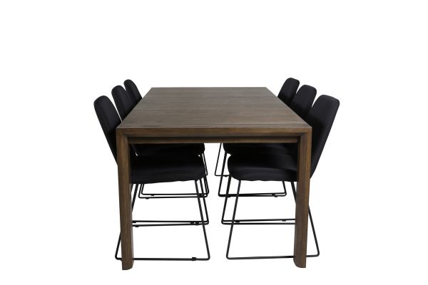 Imagine Tabelul extensibil Slider - Stejar Fumuriu - 170+40+40cm + 6 scaune de dining Muce - Picioare Negre - Material Negru