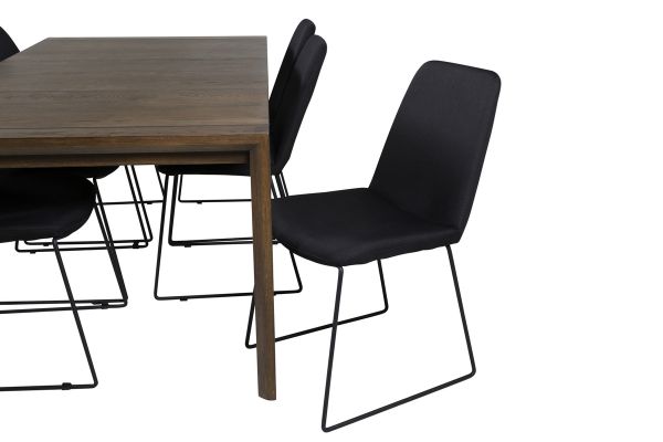 Imagine Tabelul extensibil Slider - Stejar Fumuriu - 170+40+40cm + 6 scaune de dining Muce - Picioare Negre - Material Negru