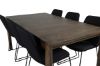 Imagine Tabelul extensibil Slider - Stejar Fumuriu - 170+40+40cm + 6 scaune de dining Muce - Picioare Negre - Material Negru