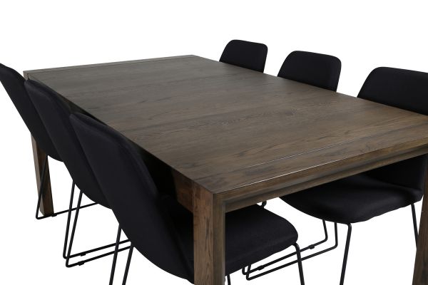 Imagine Tabelul extensibil Slider - Stejar Fumuriu - 170+40+40cm + 6 scaune de dining Muce - Picioare Negre - Material Negru