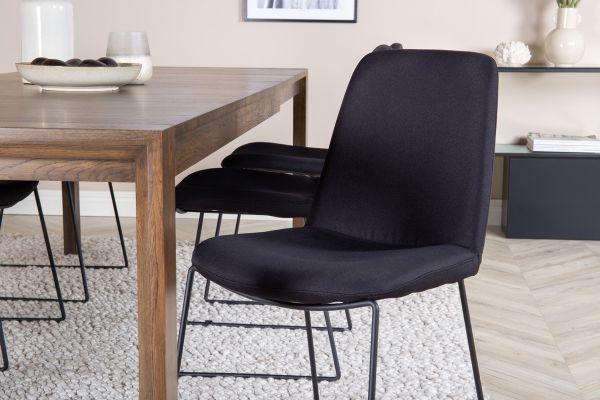 Imagine Tabelul extensibil Slider - Stejar Fumuriu - 170+40+40cm + 6 scaune de dining Muce - Picioare Negre - Material Negru