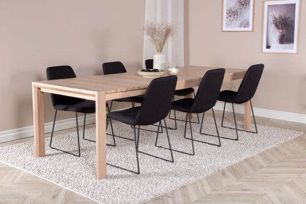 Imagine Masa de extensie Slider - White Wash - 170+40+40cm + Scaun de dining Muce - Negru