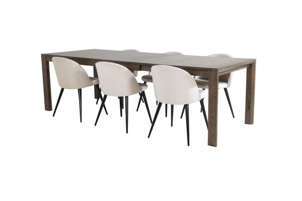 Imagine Tabel extensibil Slider - Stejar fumuriu - 170+40+40cm + Scaun de dining din catifea - Bej / Negru_6