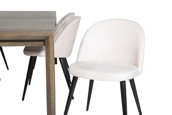 Imagine Tabel extensibil Slider - Stejar fumuriu - 170+40+40cm + Scaun de dining din catifea - Bej / Negru_6