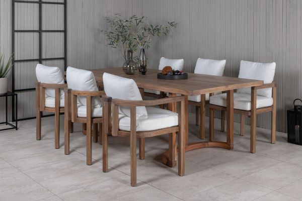 Imagine Masa de dining Erica din acacia wire brushed 214*100 + scaun de dining Erica - acacia wire brushed / cu pernă albă - 6