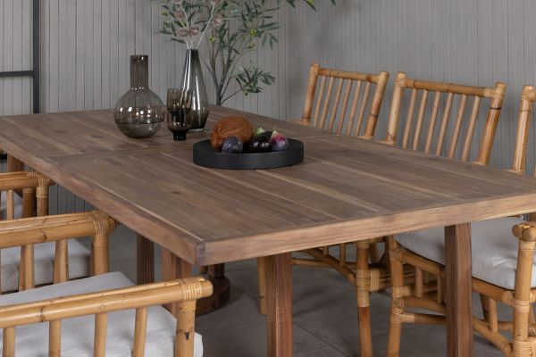 Imagine Masa pentru dining Erica din acacia cu finisaj wire brushed 214 * 100 + Scaun de dining Cane - Bambus / Cușinetă gri _6