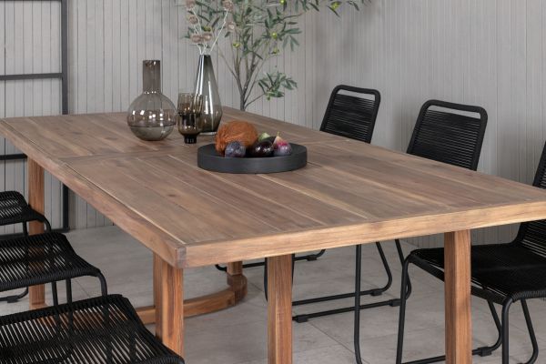 Imagine Masa de dining Erica acacia wire brushed 214*100 + scaun Lindos Stacking - Alu negru / Sfoară neagră_6