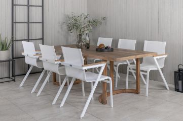 Imagine Vă rugăm să traduceți complet: Masă de dining Erica acacia wire brushed 214*100+ Scaun Mexico - Alb/Teak_6