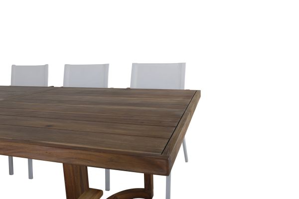 Imagine Vă rugăm să traduceți complet: Masă de dining Erica acacia wire brushed 214*100+ Scaun Mexico - Alb/Teak_6