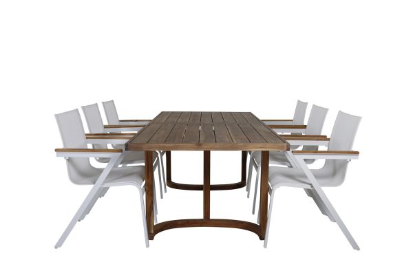 Imagine Vă rugăm să traduceți complet: Masă de dining Erica acacia wire brushed 214*100+ Scaun Mexico - Alb/Teak_6