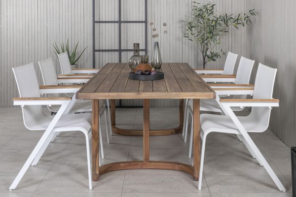 Imagine Vă rugăm să traduceți complet: Masă de dining Erica acacia wire brushed 214*100+ Scaun Mexico - Alb/Teak_6