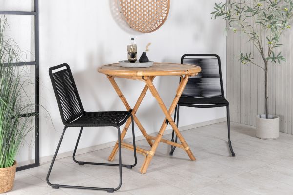 Imagine Vă rugăm să traduceți complet Tabelul de cafea Cane ø80cm - Bambus+Scaun empilabil Lindos - Aluminiu Negru / Șiret Negru_2