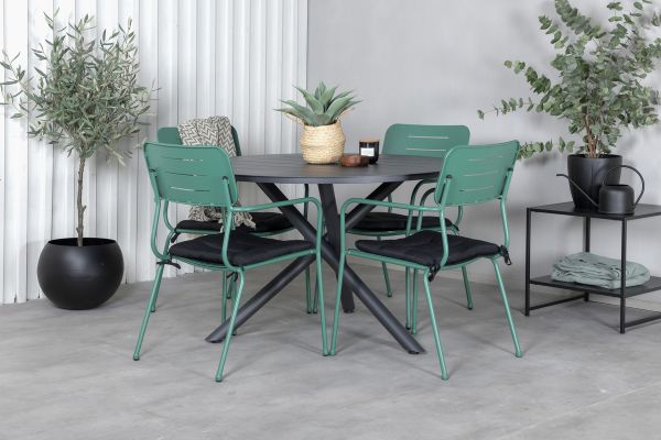 Imagine Masa de dining Alma - Alu negru - ø120cm + scaun de dining cu brate Nicke - Oțel verde_4