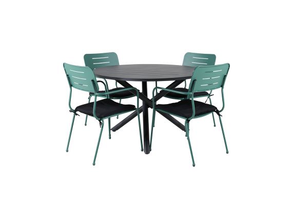 Imagine Masa de dining Alma - Alu negru - ø120cm + scaun de dining cu brate Nicke - Oțel verde_4