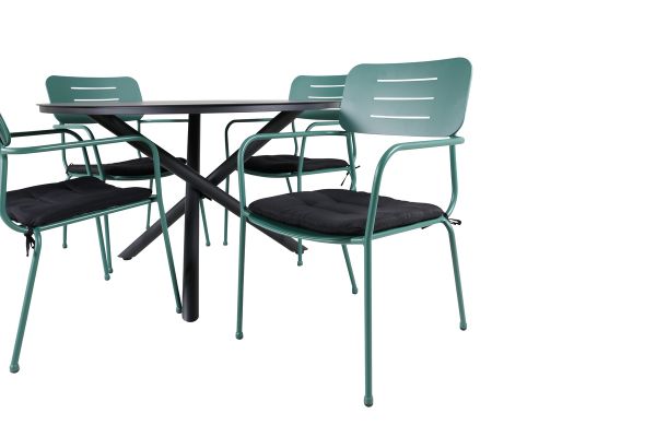 Imagine Masa de dining Alma - Alu negru - ø120cm + scaun de dining cu brate Nicke - Oțel verde_4