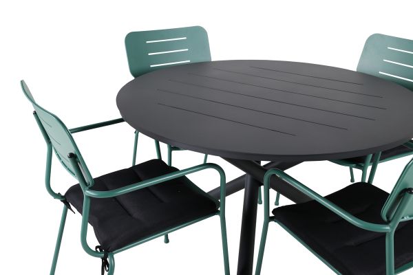 Imagine Masa de dining Alma - Alu negru - ø120cm + scaun de dining cu brate Nicke - Oțel verde_4