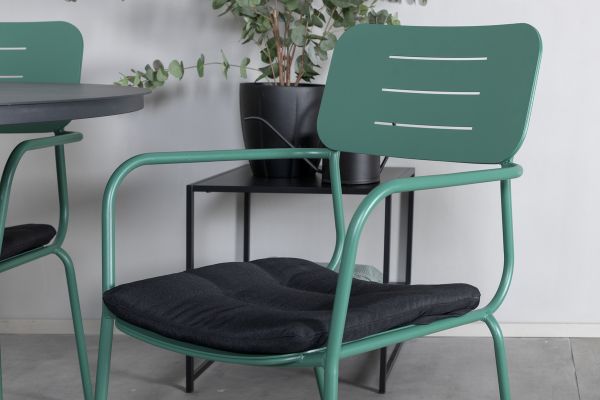 Imagine Masa de dining Alma - Alu negru - ø120cm + scaun de dining cu brate Nicke - Oțel verde_4