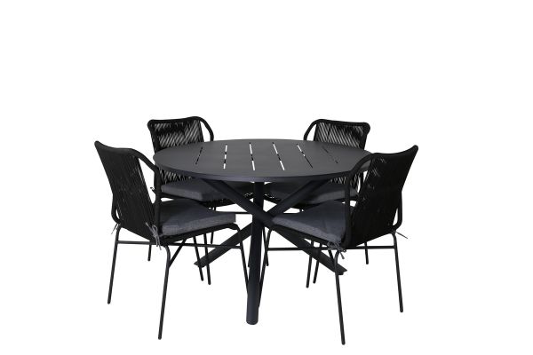 Imagine Masa de dining Alma - Aluminiu negru - ø120cm+ Scaun de dining Julian - Oțel negru / Sfoară neagră (pliabilă)_4