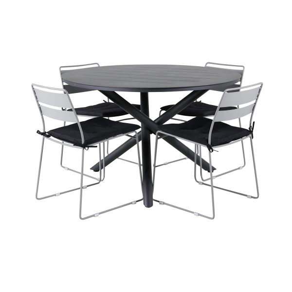 Imagine Masa de dining Alma - Aluminiu negru - ø120cm+Scaun de dining Lina - Gri_4