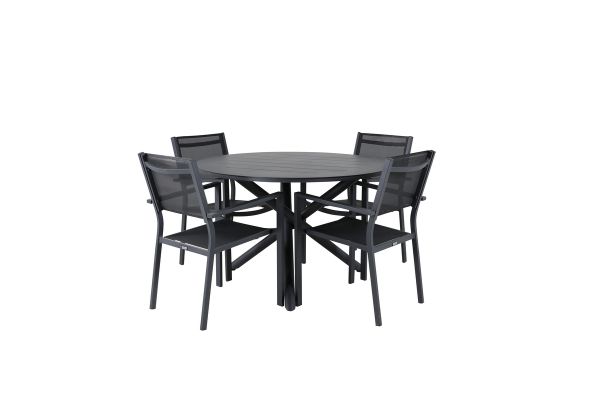 Imagine Masa de dining Alma - Aluminiu negru - ø120cm + Scaun Stivuitor Copacabana - Negru/Negru_4